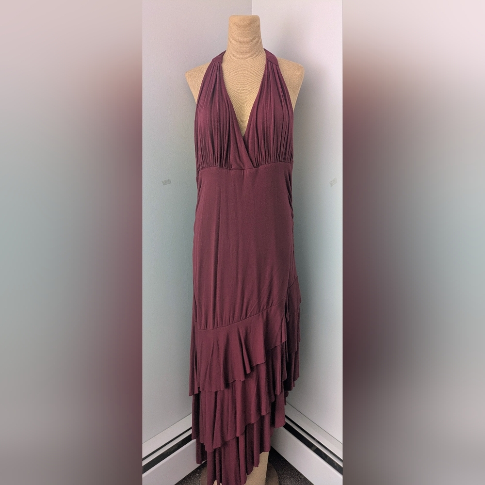 Halter Ruffle Maxi Dress in Deep Mauve